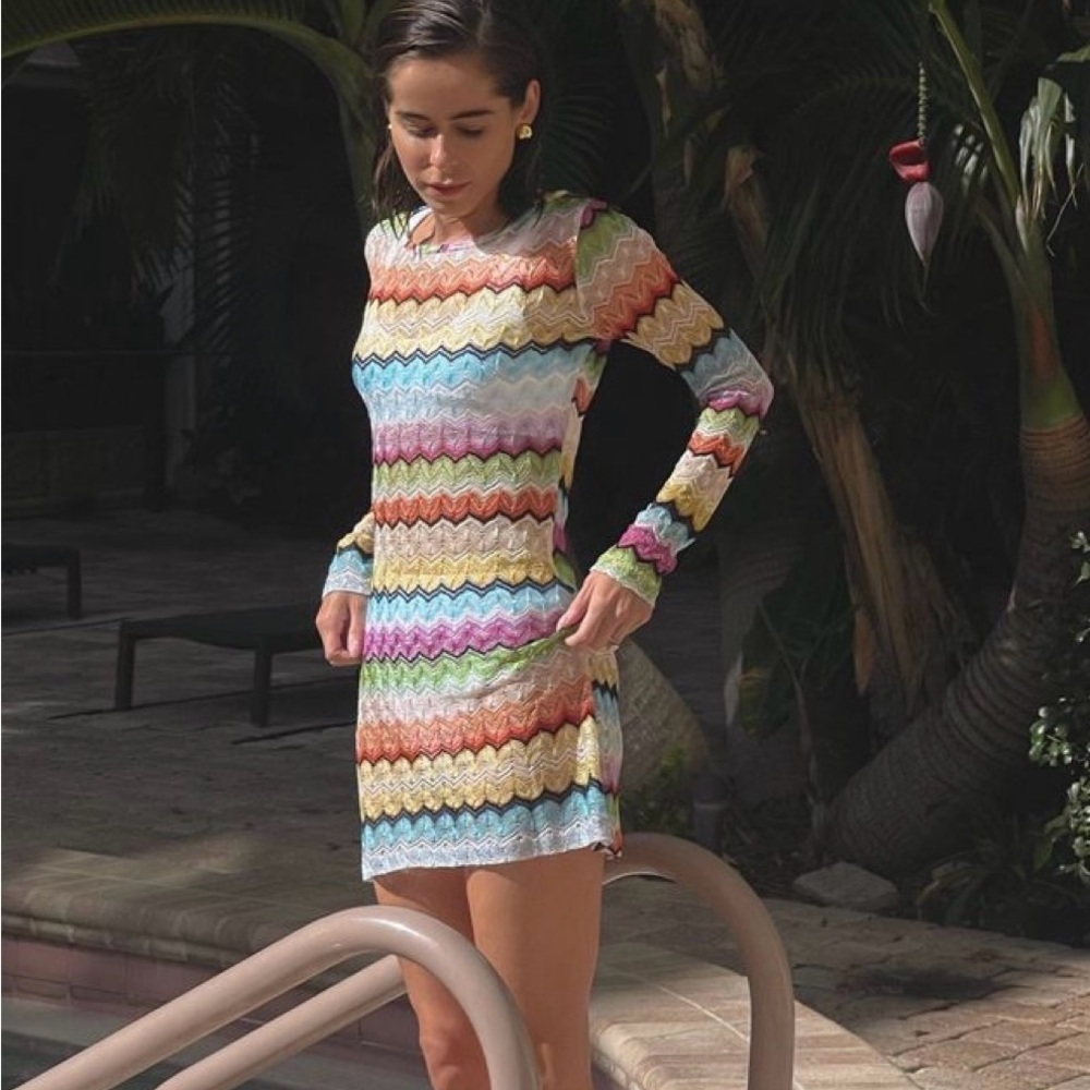 Missoni Rainbow Zigzag Long-Sleeve Mini Dress